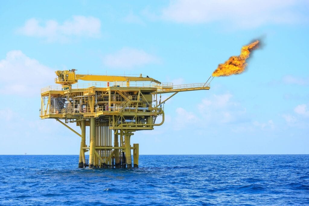 Offshore oil platform with gas flare
